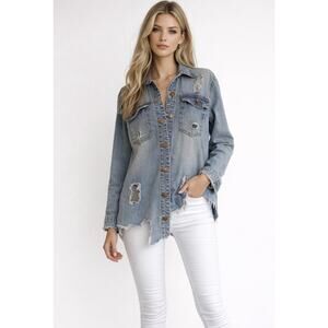 Highway Jeans distressed denim shirt shacket size Medium